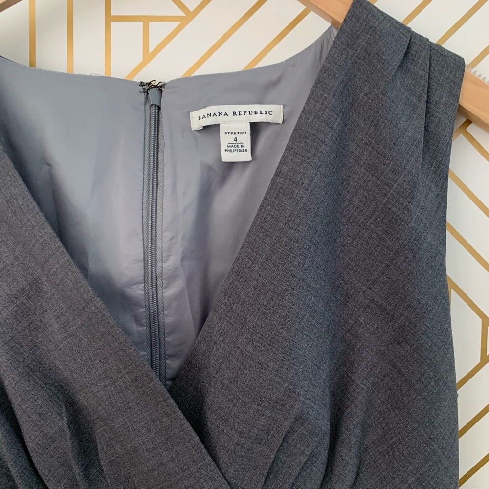 Banana Republic Wool stretch gray sheath dress size 4 v neck sleeveless tweed - Picture 4 of 11